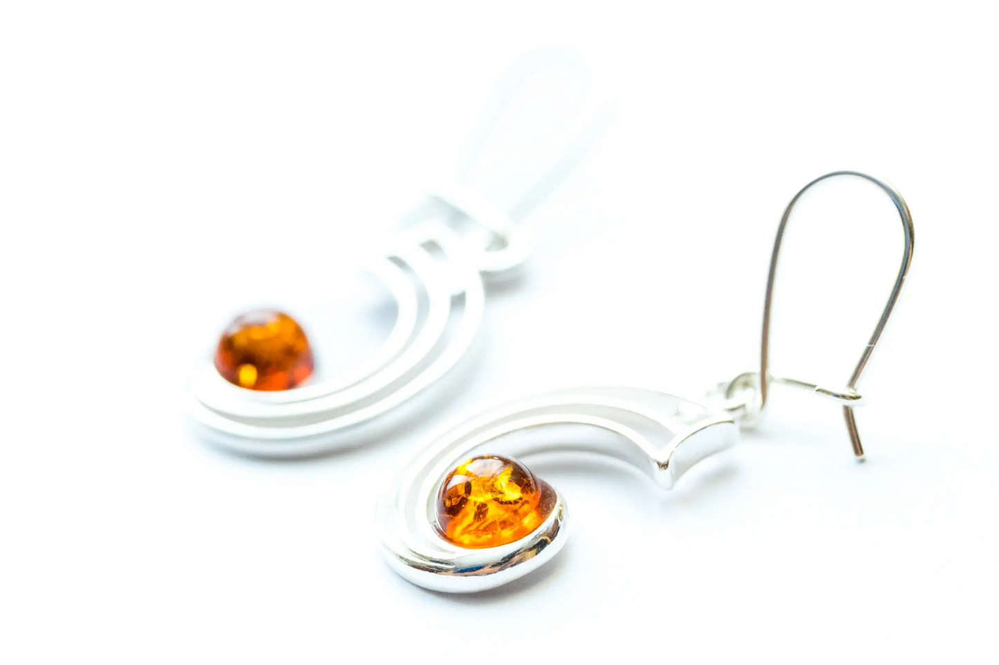 Modern Amber Orbit Earrings - Lightweight Drop Earrings with Baltic Amber Stone - BEYRUN