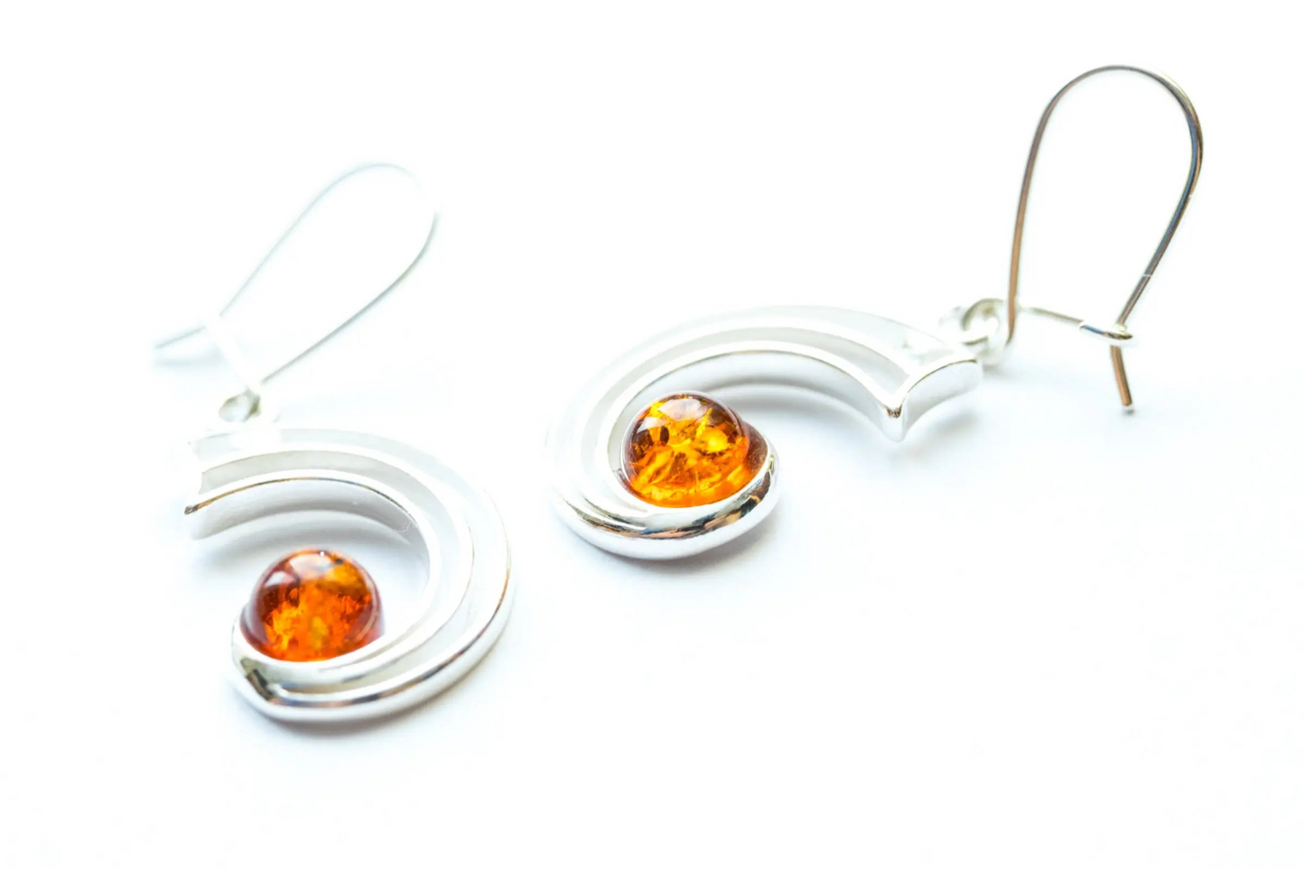 Modern Amber Orbit Earrings - Lightweight Drop Earrings with Baltic Amber Stone - BEYRUN