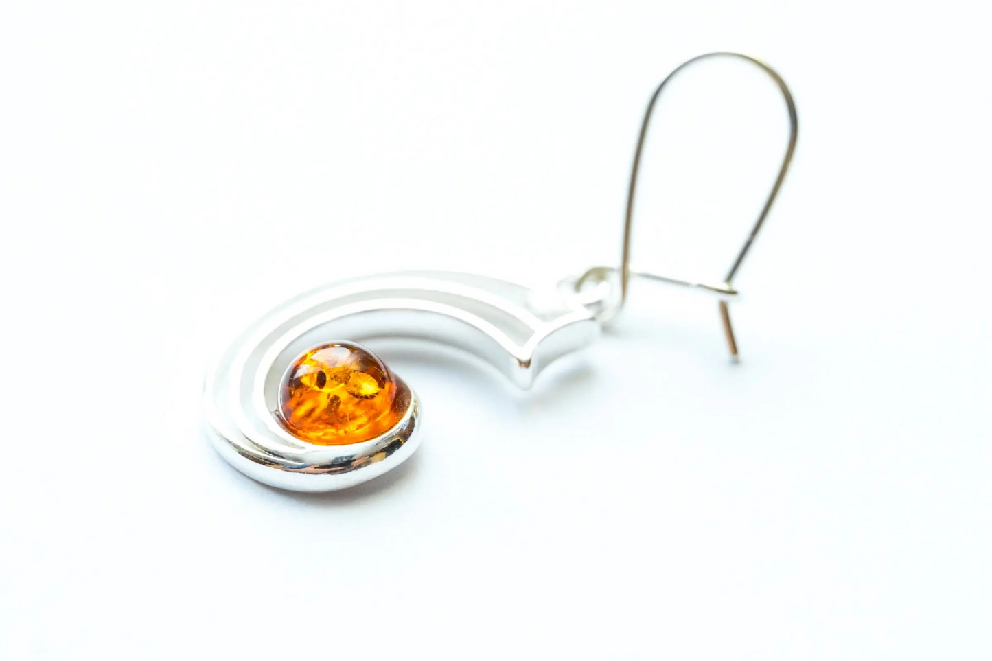 Modern Amber Orbit Earrings - Lightweight Drop Earrings with Baltic Amber Stone - BEYRUN