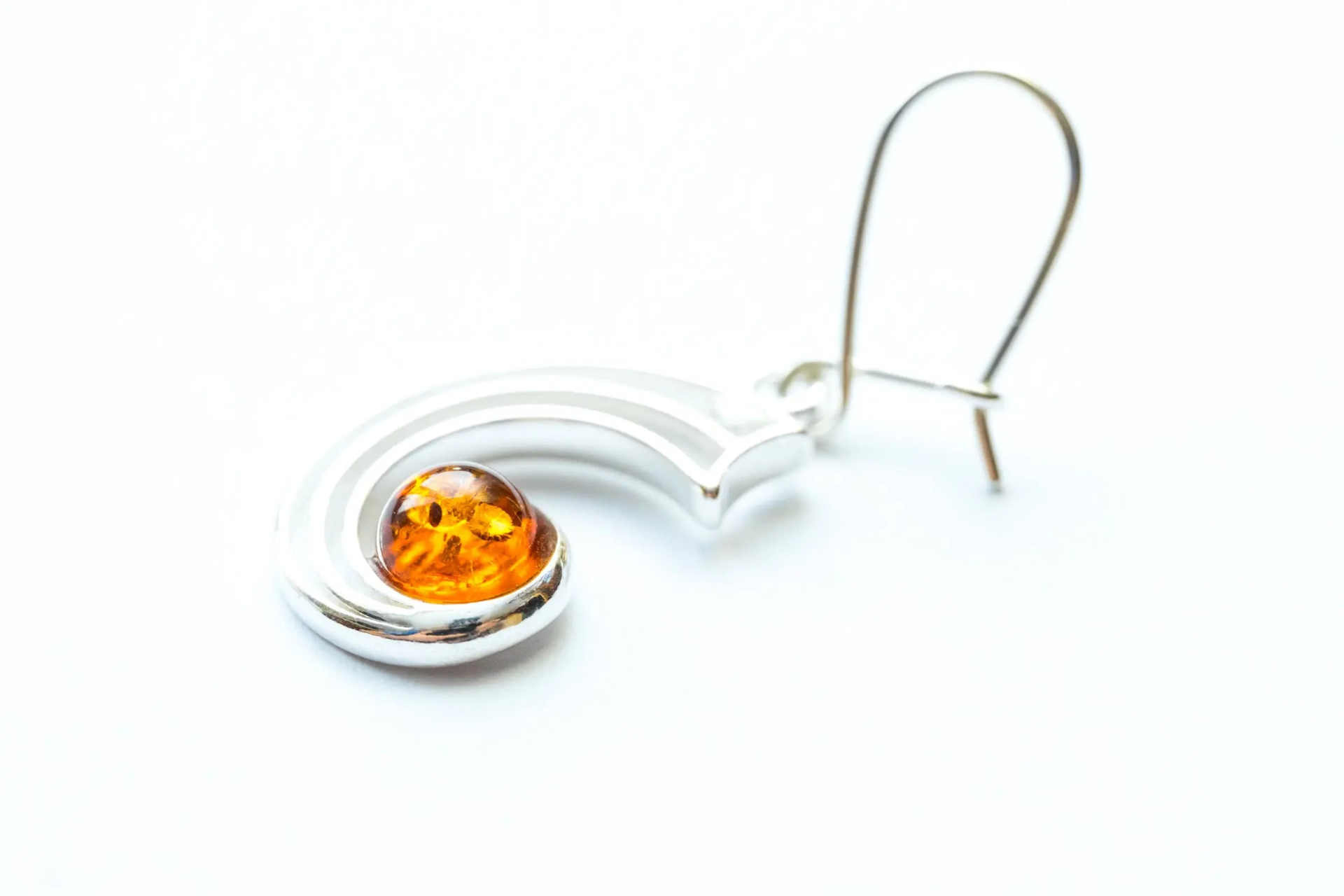 Modern Amber Orbit Earrings - Lightweight Drop Earrings with Baltic Amber Stone - BEYRUN