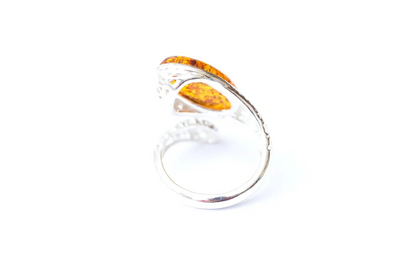 Statement Amber Snake Ring - Bold Adjustable Sterling Silver Ring with Oval Amber Stone - BEYRUN