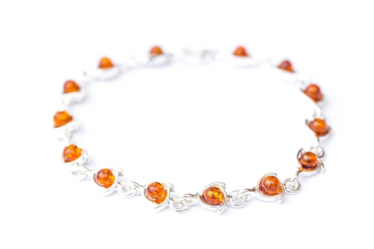 Elegant Cognac Amber Link Bracelet in Sterling Silver - Fine Amber Jewelry