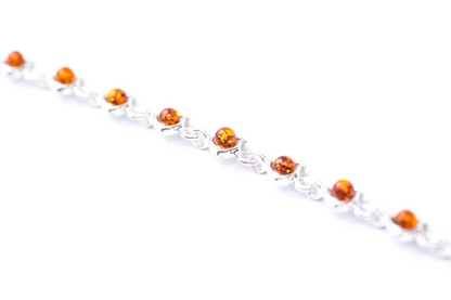 Elegant Cognac Amber Link Bracelet in Sterling Silver - Fine Amber Jewelry