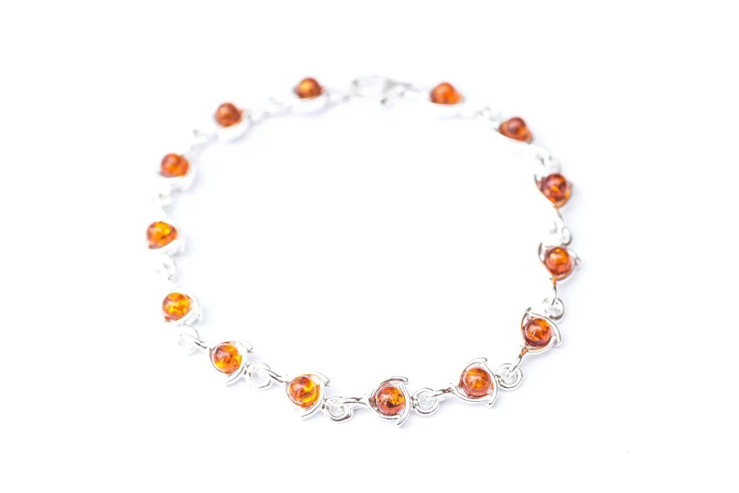 Elegant Cognac Amber Link Bracelet in Sterling Silver - Fine Amber Jewelry