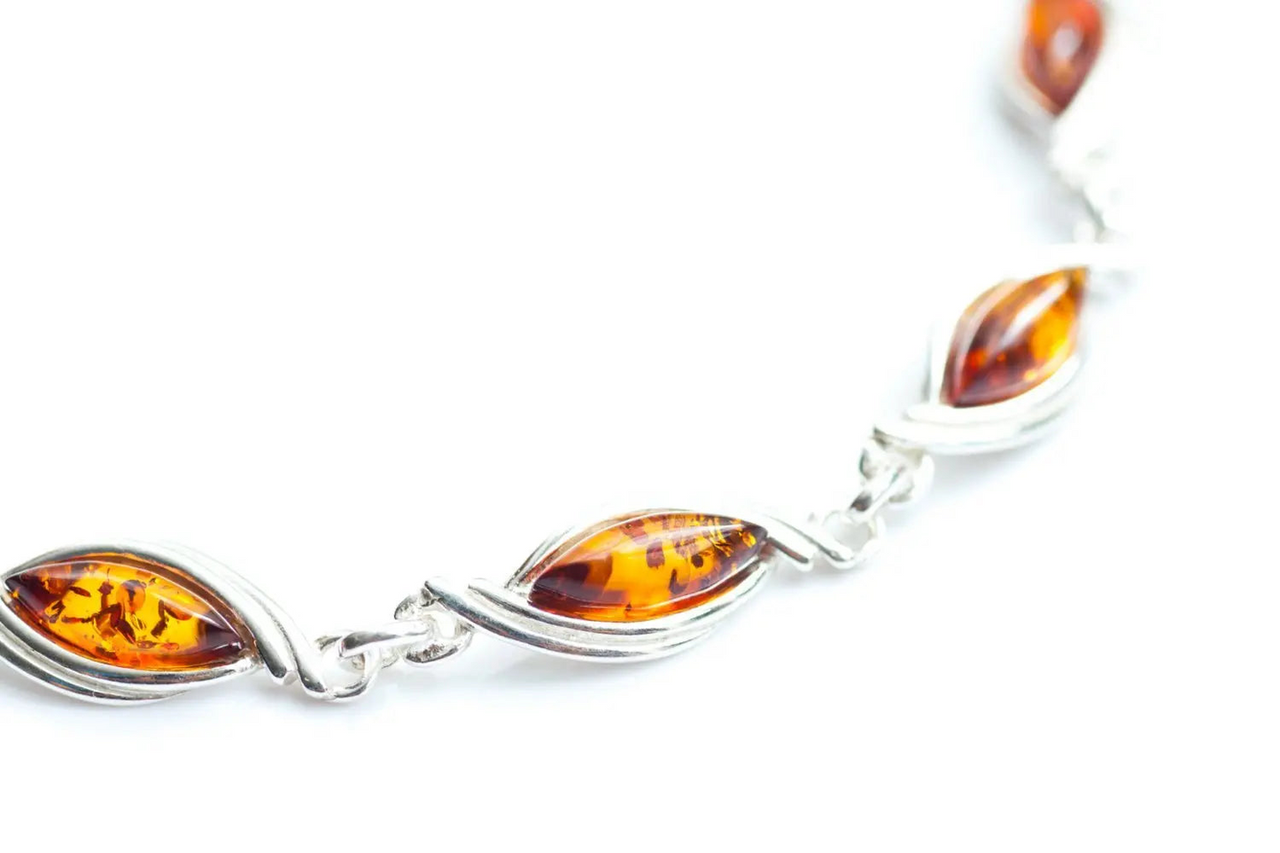 Silver Wave Amber Link Bracelet