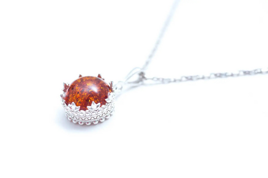 Princess Crown Amber Pendant - Exquisite Sterling Silver Design - BEYRUN