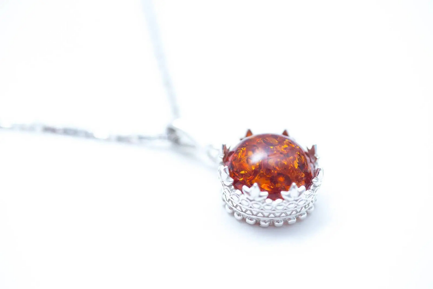 Princess Crown Amber Pendant - Exquisite Sterling Silver Design - BEYRUN