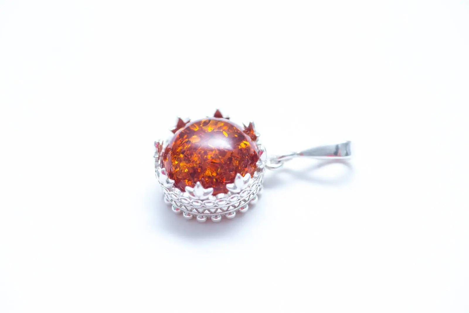 Princess Crown Amber Pendant - Exquisite Sterling Silver Design - BEYRUN