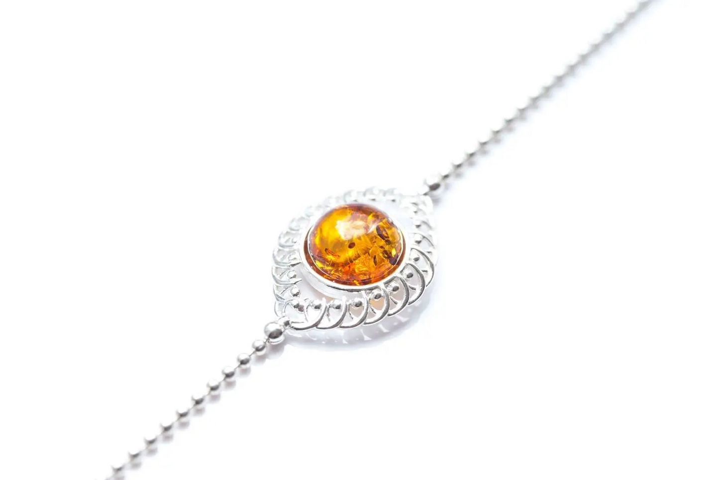 Stunning Decorative Amber & Silver Ball Bracelet - Elegant Baltic Amber Design - BEYRUN