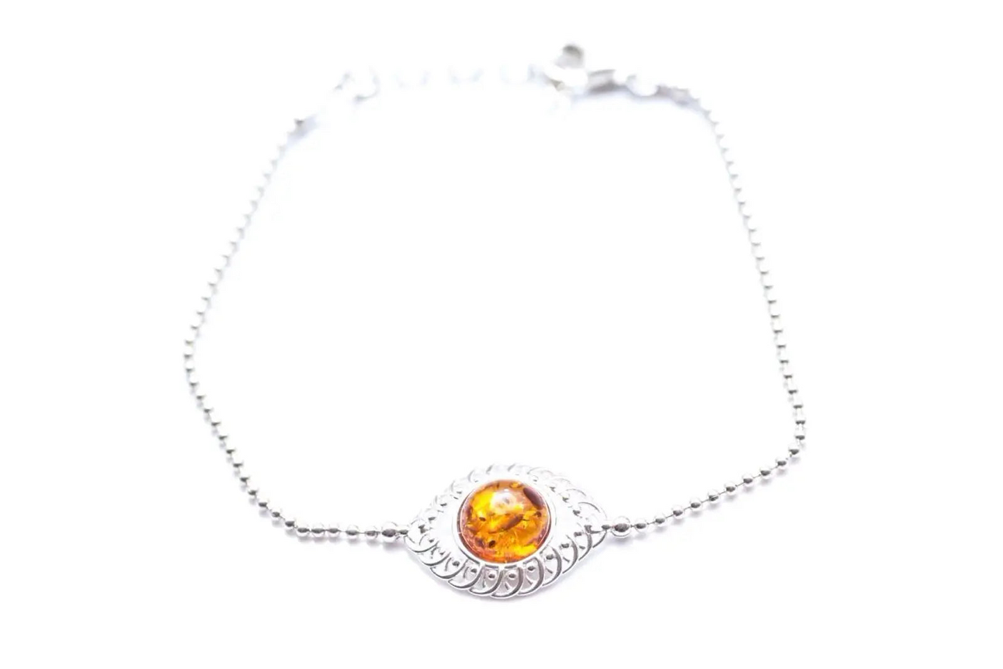 Stunning Decorative Amber & Silver Ball Bracelet - Elegant Baltic Amber Design - BEYRUN