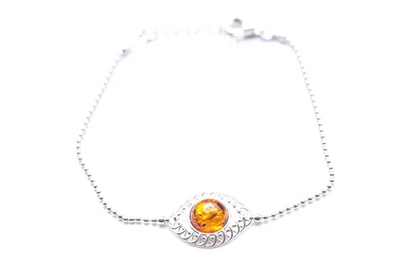 Stunning Decorative Amber & Silver Ball Bracelet - Elegant Baltic Amber Design - BEYRUN