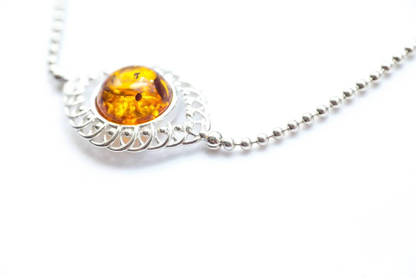 Stunning Decorative Amber & Silver Ball Bracelet - Elegant Baltic Amber Design - BEYRUN