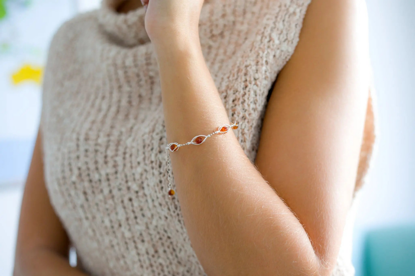 Elegant Caged Amber Spheres Bracelet - Perfect Dainty Everyday Accessory - BEYRUN