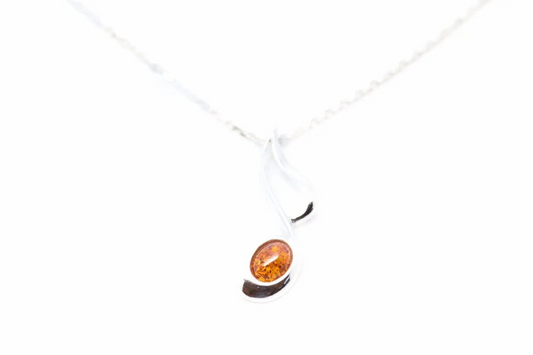 Large Amber Music Note Pendant - Handcrafted Sterling Silver Necklace with Baltic Amber Stone - BEYRUN