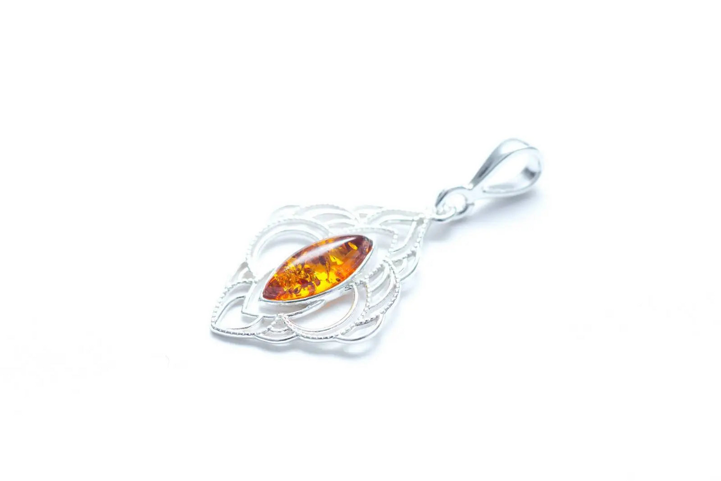 Amber Filigree Chandelier Pendant | Oriental Marquise Pendant | Cognac Amber - BEYRUN