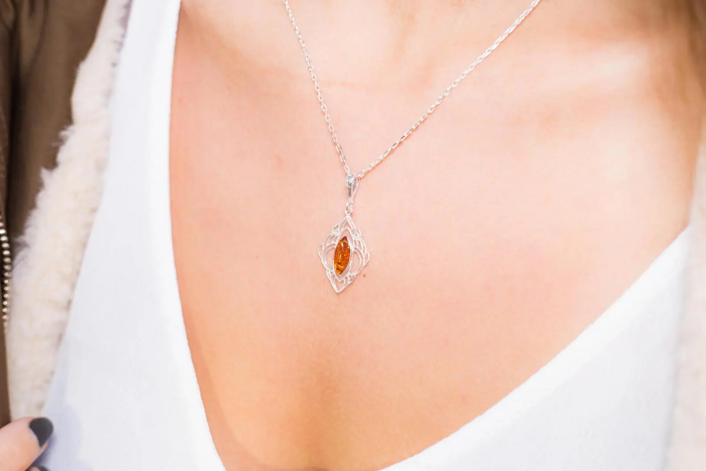 Amber Filigree Chandelier Pendant | Oriental Marquise Pendant | Cognac Amber - BEYRUN