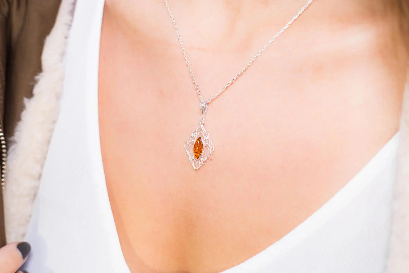 Amber Filigree Chandelier Pendant | Oriental Marquise Pendant | Cognac Amber - BEYRUN