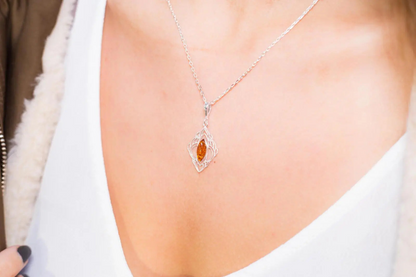 Amber Filigree Chandelier Pendant | Oriental Marquise Pendant | Cognac Amber - BEYRUN