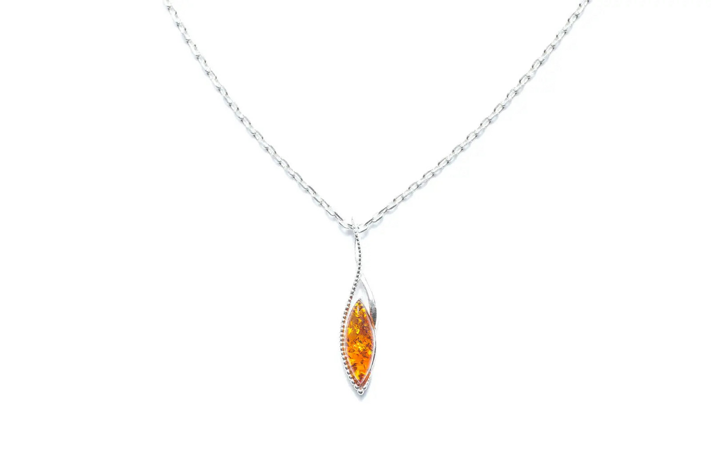 Dainty Sparkly Marquise Pendant - Baltic Amber & Sterling Silver - BEYRUN