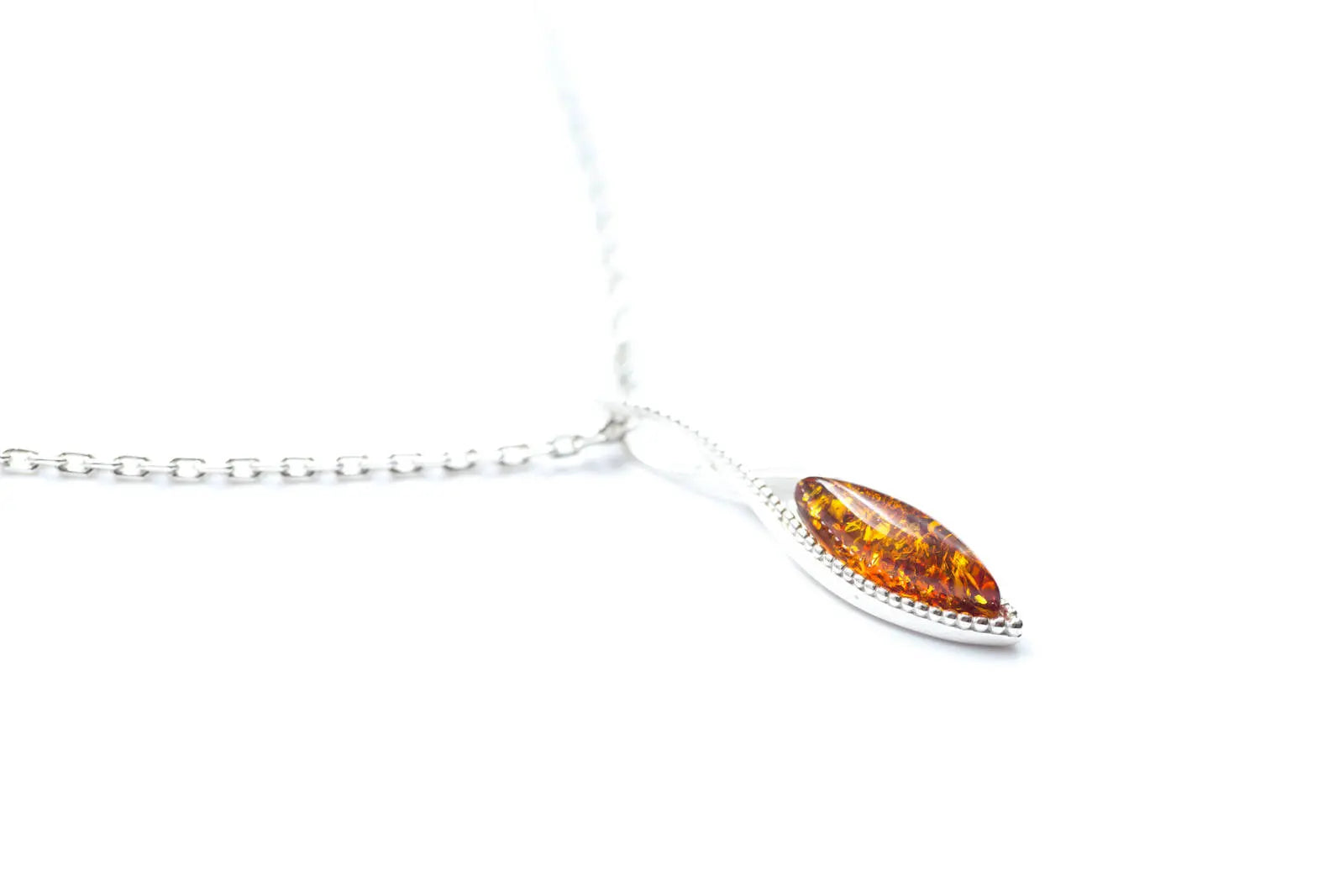 Dainty Sparkly Marquise Pendant - Baltic Amber & Sterling Silver - BEYRUN