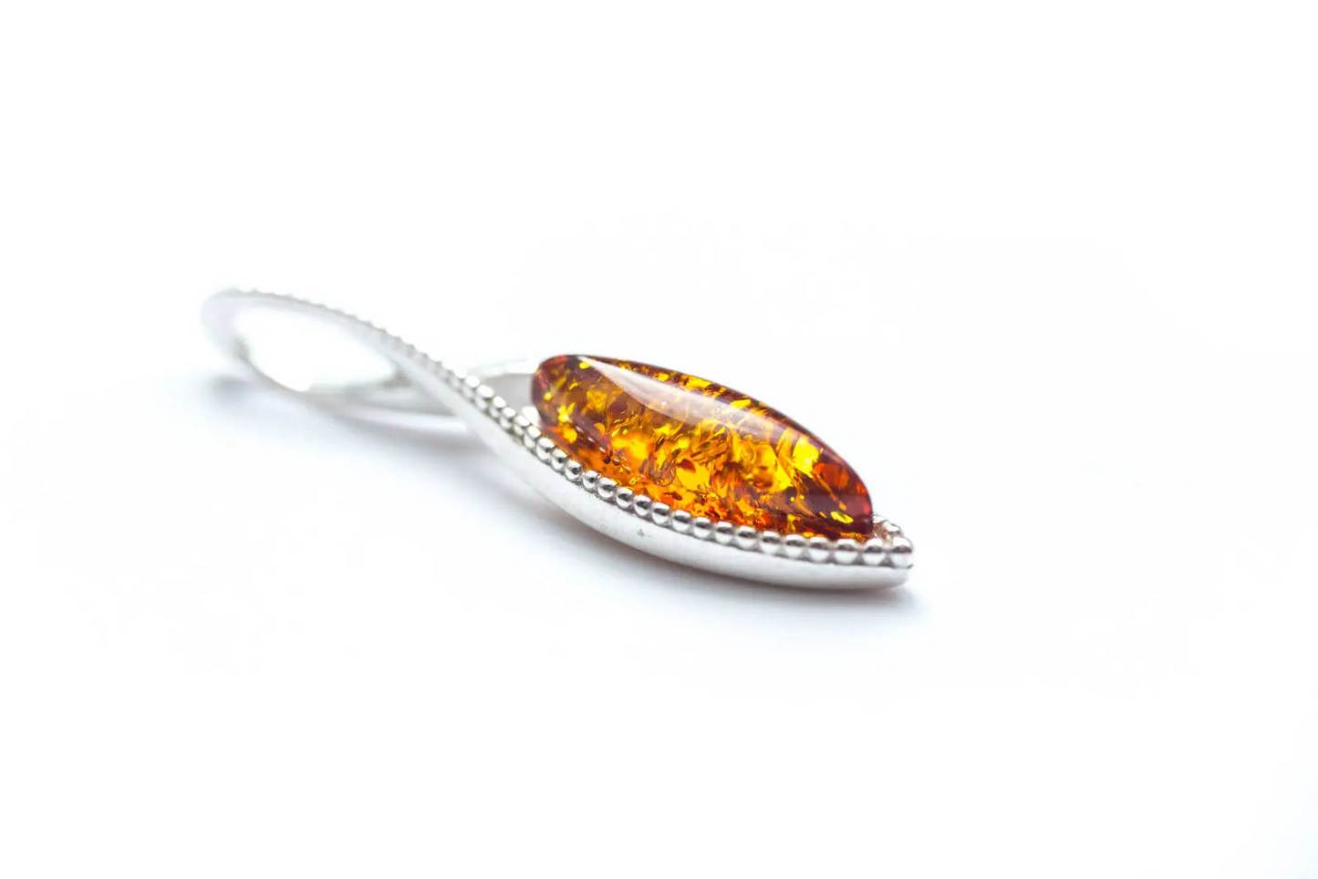 Dainty Sparkly Marquise Pendant - Baltic Amber & Sterling Silver - BEYRUN