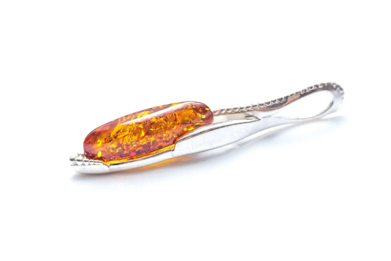 Dainty Sparkly Marquise Pendant - Baltic Amber & Sterling Silver - BEYRUN