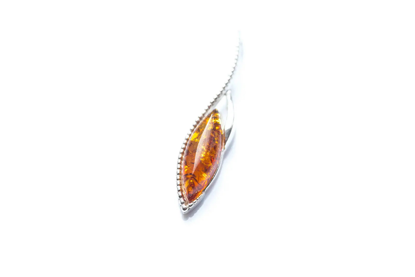 Dainty Sparkly Marquise Pendant - Baltic Amber & Sterling Silver - BEYRUN