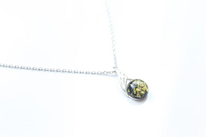 Green Amber Orb Pendant - Delicate Baltic Amber and Sterling Silver Necklace - BEYRUN