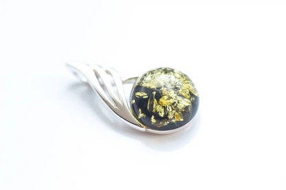 Green Amber Orb Pendant - Delicate Baltic Amber and Sterling Silver Necklace - BEYRUN