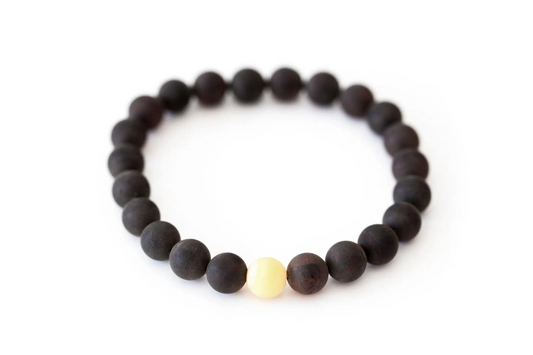 Matte Dark Amber with Butterscotch-Accent Bracelet - Elegant Baltic Amber Bead Jewelry - BEYRUN