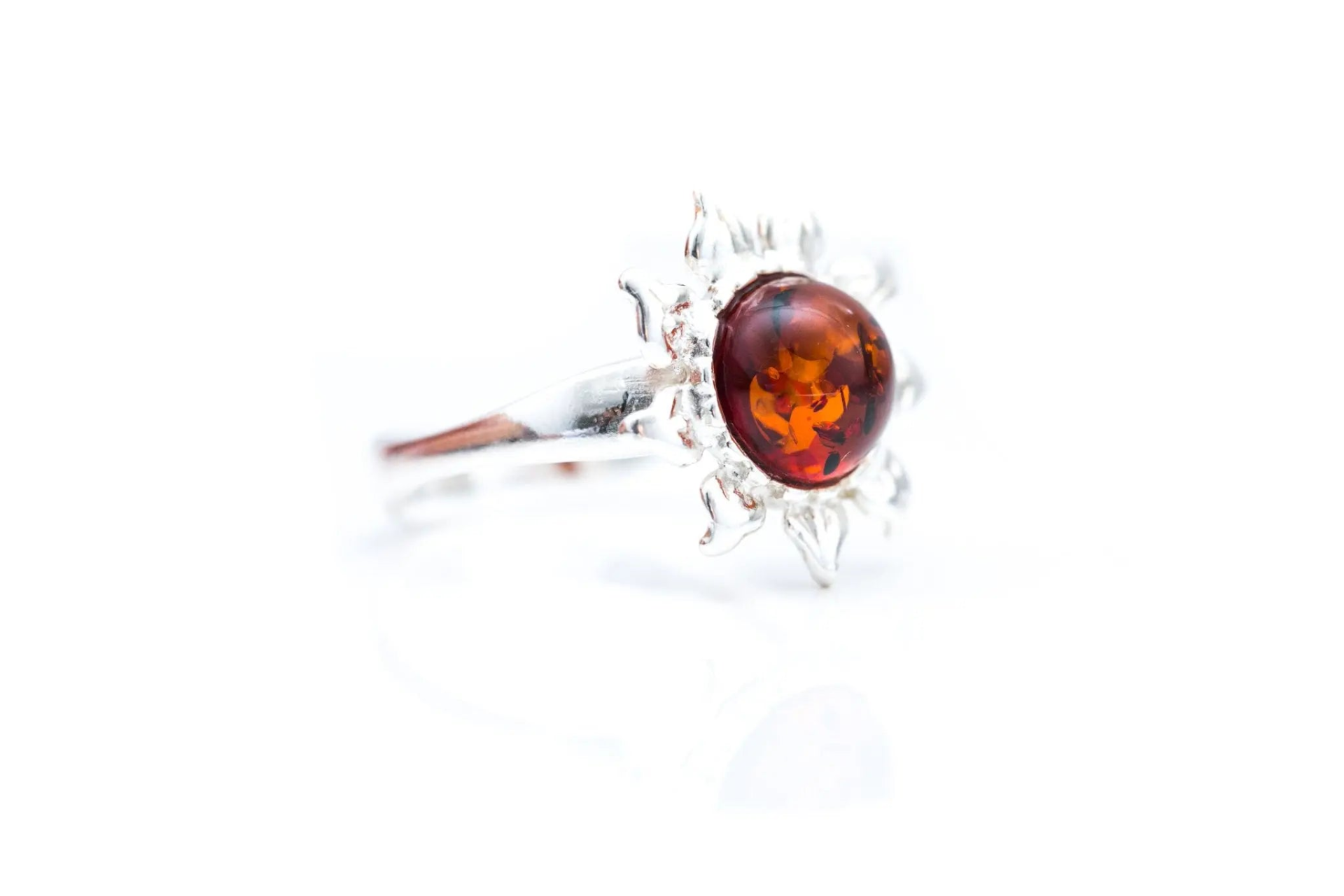 Amber Sun Ring - Boho Sun Charm with Fiery Amber Stone - BEYRUN