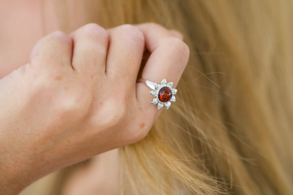 Amber Sun Ring - Boho Sun Charm with Fiery Amber Stone - BEYRUN