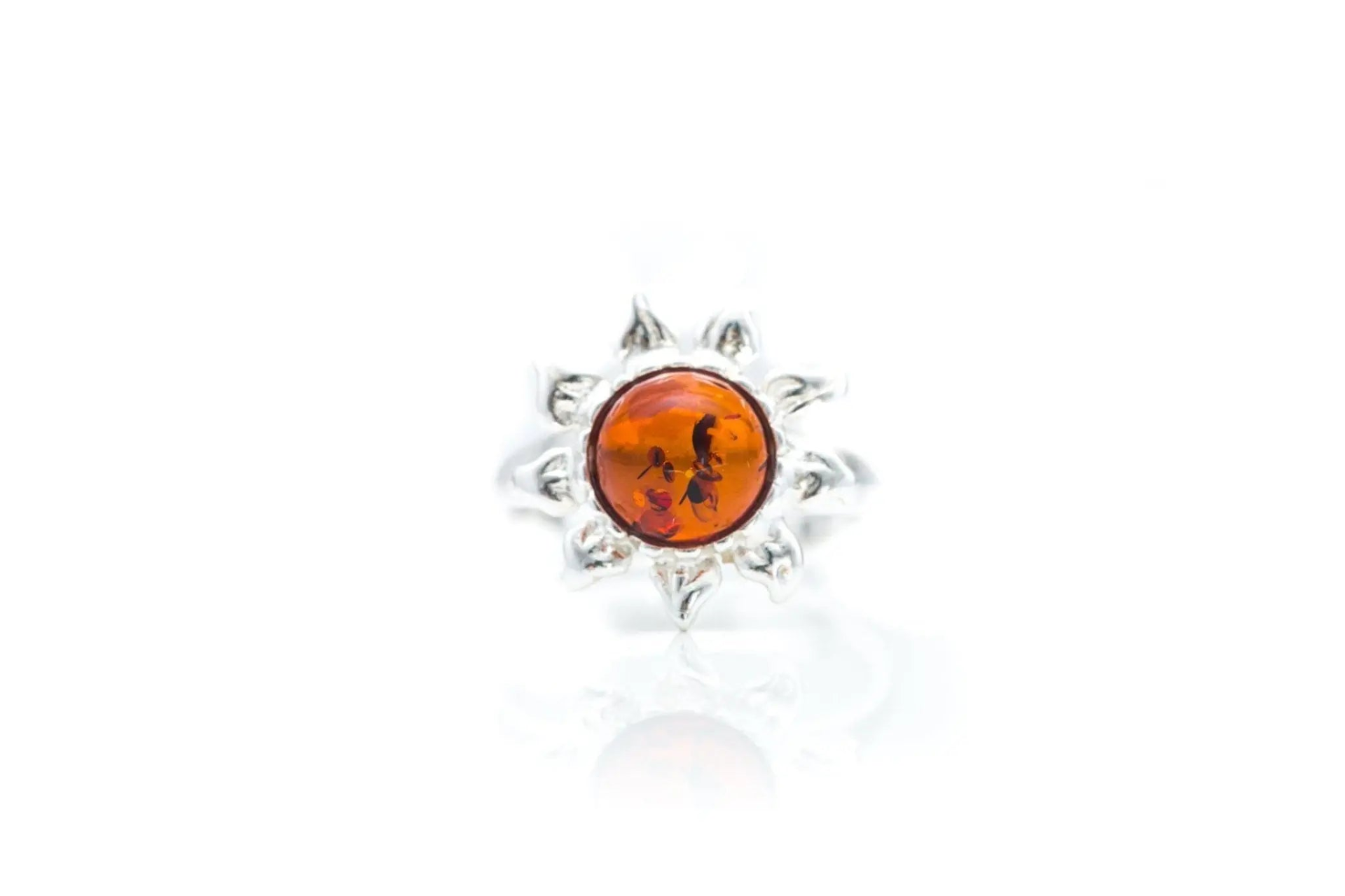 Amber Sun Ring - Boho Sun Charm with Fiery Amber Stone - BEYRUN