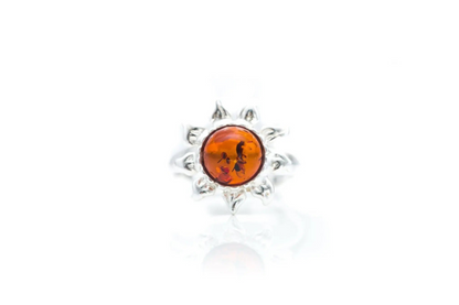 Amber Sun Ring - Boho Sun Charm with Fiery Amber Stone - BEYRUN