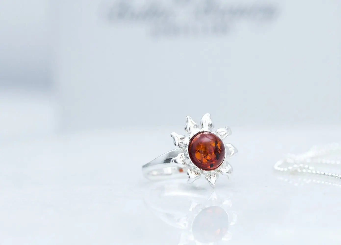 Amber Sun Ring - Boho Sun Charm with Fiery Amber Stone - BEYRUN