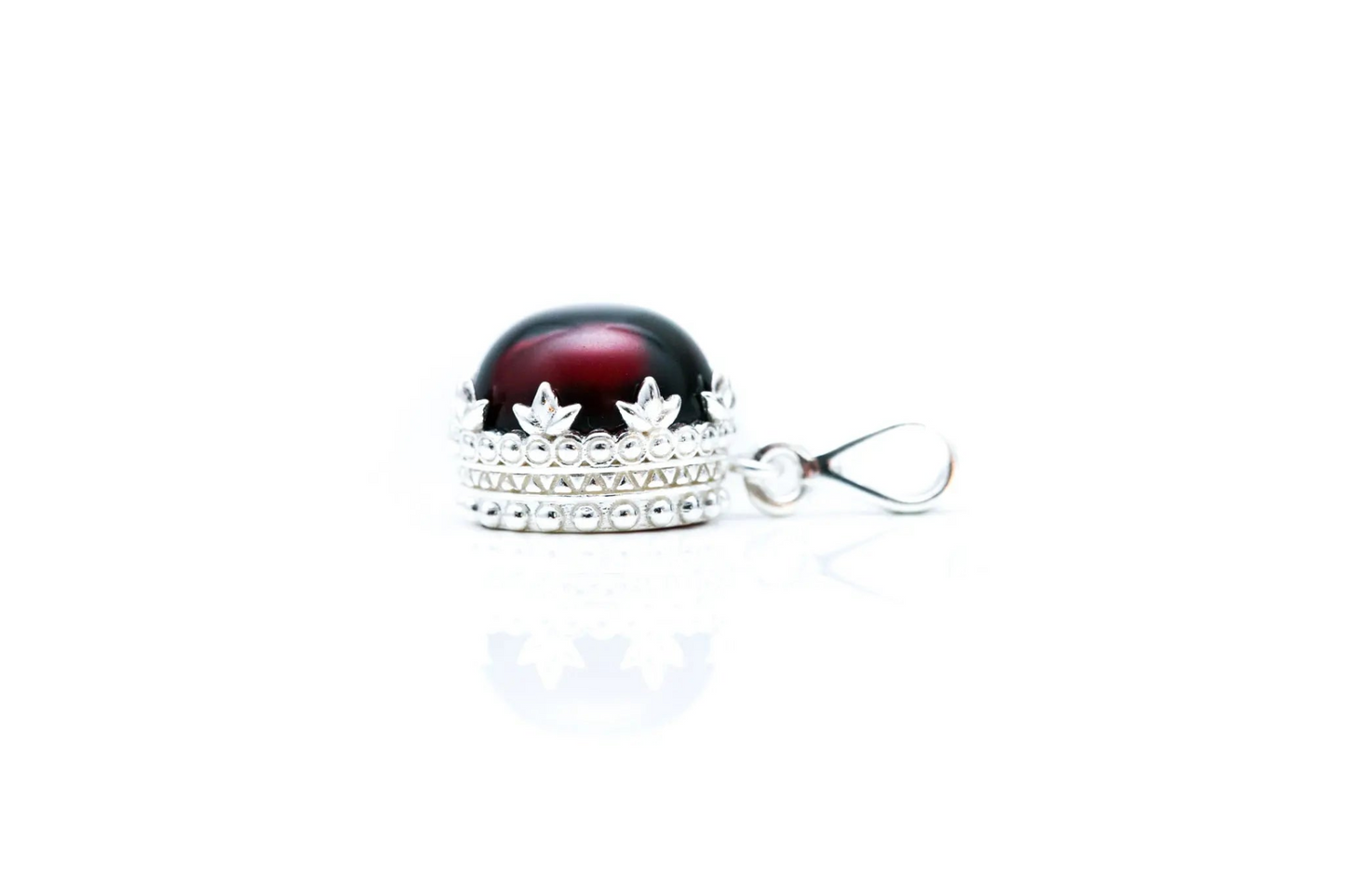 Red Princess Crown Amber Pendant - Sterling Silver, Cherry Red Amber - BEYRUN