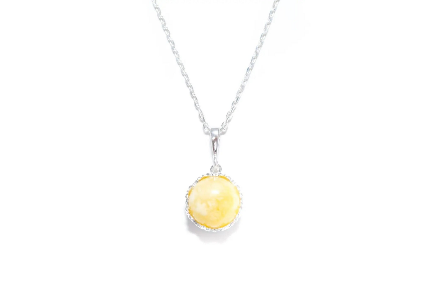 Yellow Amber Princess Crown Pendant - Sterling Silver Necklace - BEYRUN