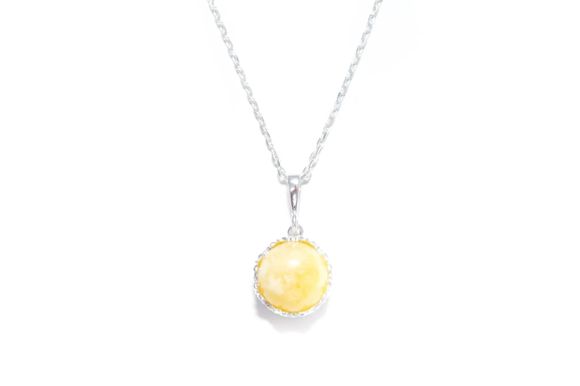 Yellow Amber Princess Crown Pendant - Sterling Silver Necklace - BEYRUN