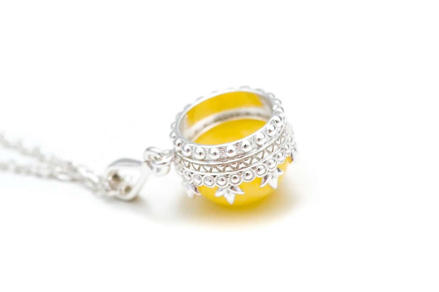 Yellow Amber Princess Crown Pendant - Sterling Silver Necklace - BEYRUN