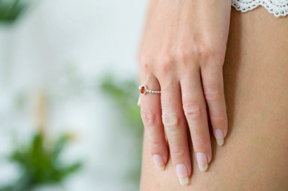 Amber Bubble Stacking Ring - Elegant Baltic Amber & Sterling Silver