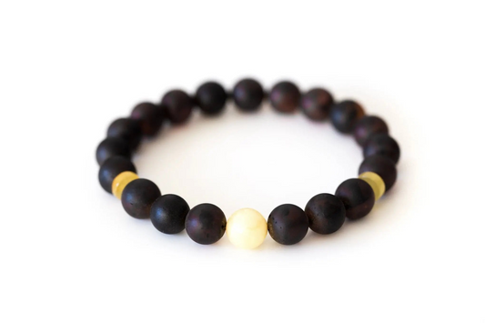 Exquisite Dark Amber Bead Bracelet with Polished Yellow Accents - Handcrafted Baltic Beauty - BEYRUN