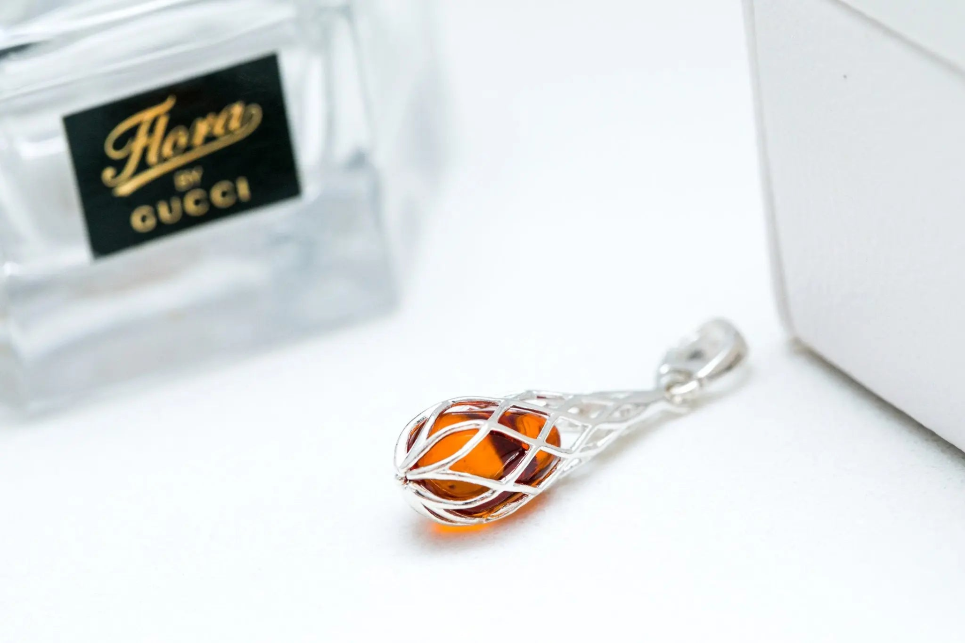 Caged Teardrop Amber Pendant - Handcrafted Baltic Amber Necklace - BEYRUN