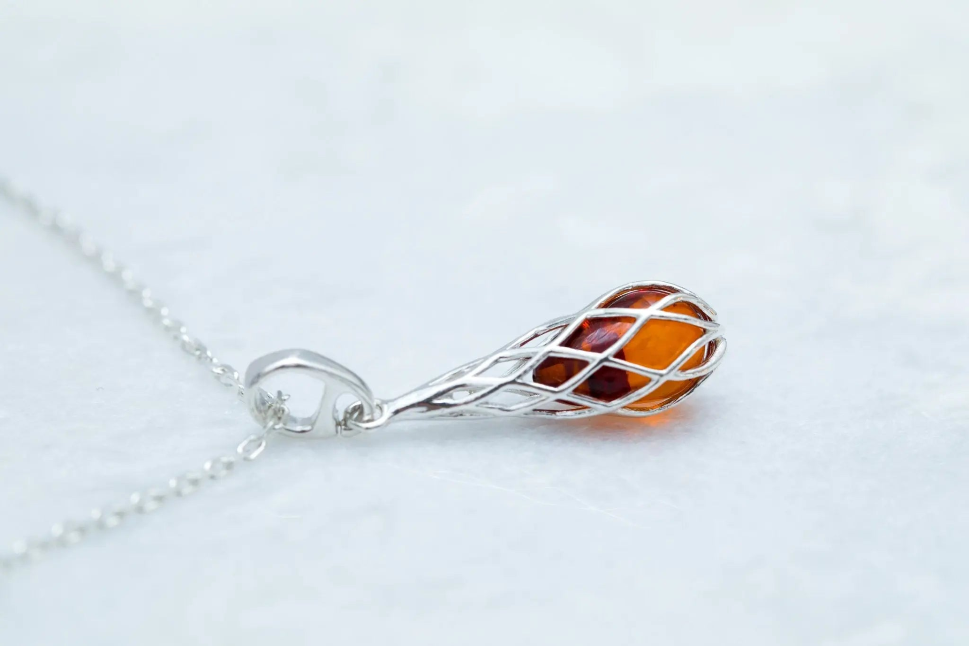 Caged Teardrop Amber Pendant - Handcrafted Baltic Amber Necklace - BEYRUN