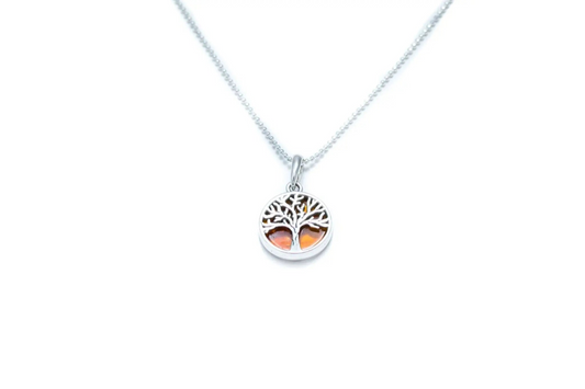 Dainty Mini Tree of Life Pendant | Sterling Silver Amber Charm Necklace - BEYRUN