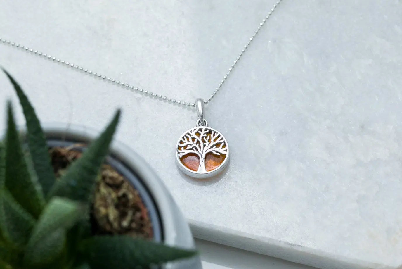 Dainty Mini Tree of Life Pendant | Sterling Silver Amber Charm Necklace - BEYRUN