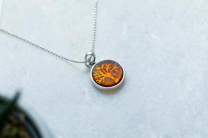 Dainty Mini Tree of Life Pendant | Sterling Silver Amber Charm Necklace - BEYRUN