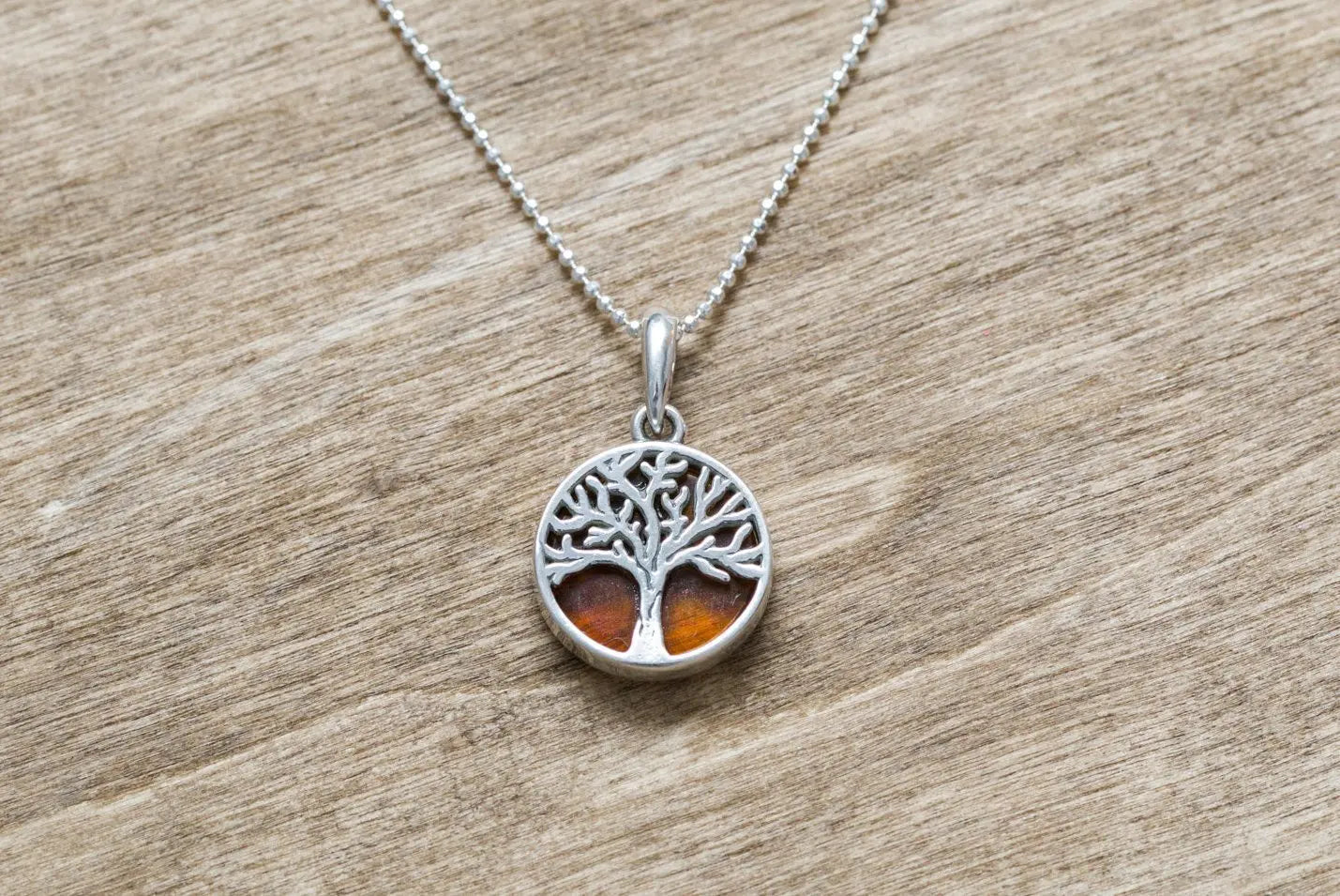 Dainty Mini Tree of Life Pendant | Sterling Silver Amber Charm Necklace - BEYRUN