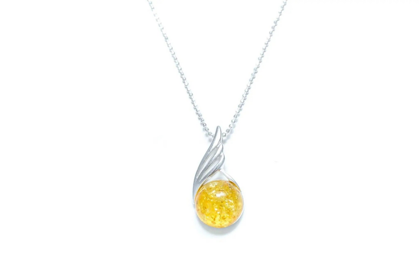 Citrus Amber Orb Pendant - Delicate Baltic Amber Necklace - BEYRUN