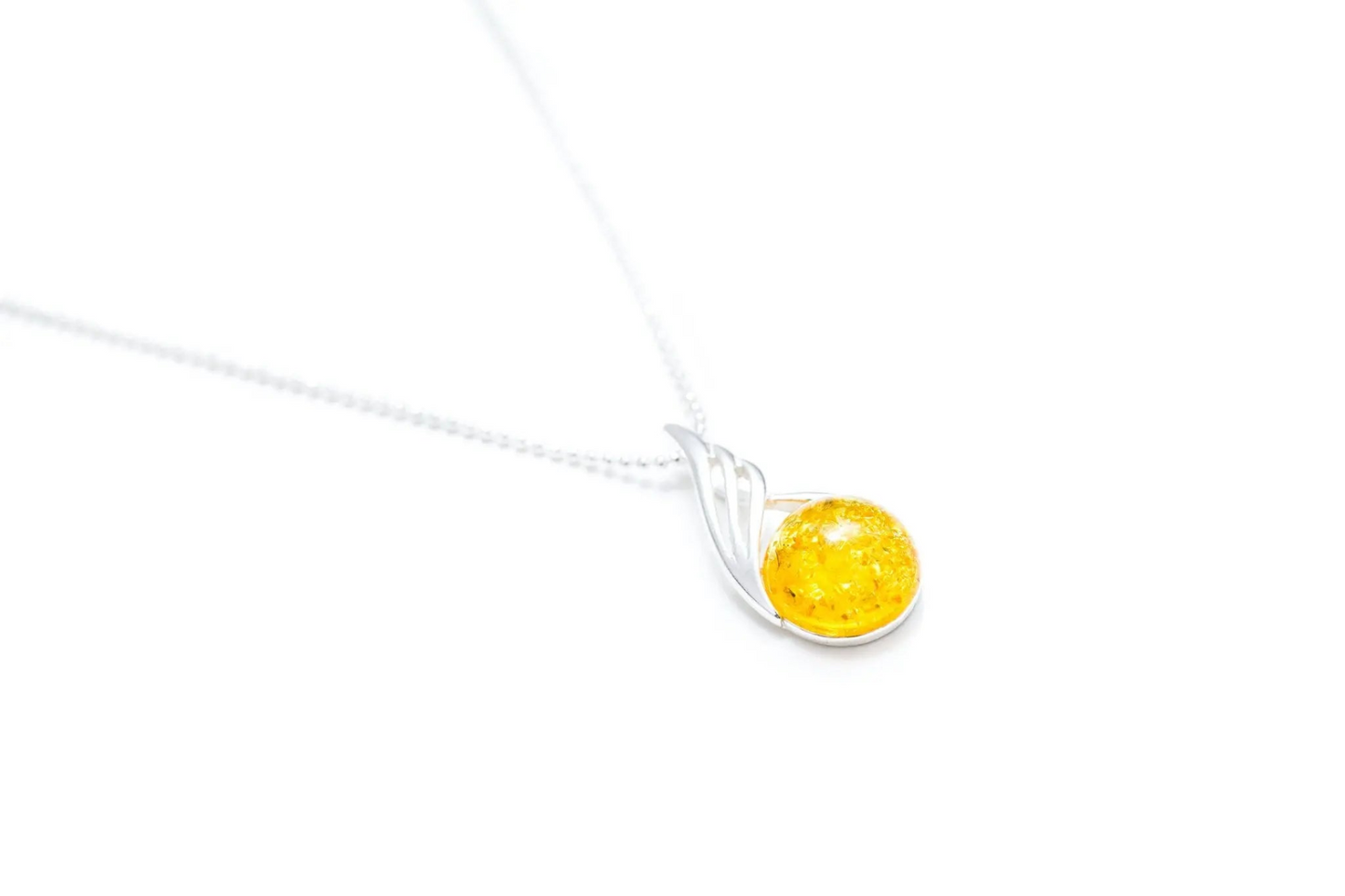 Citrus Amber Orb Pendant - Delicate Baltic Amber Necklace - BEYRUN