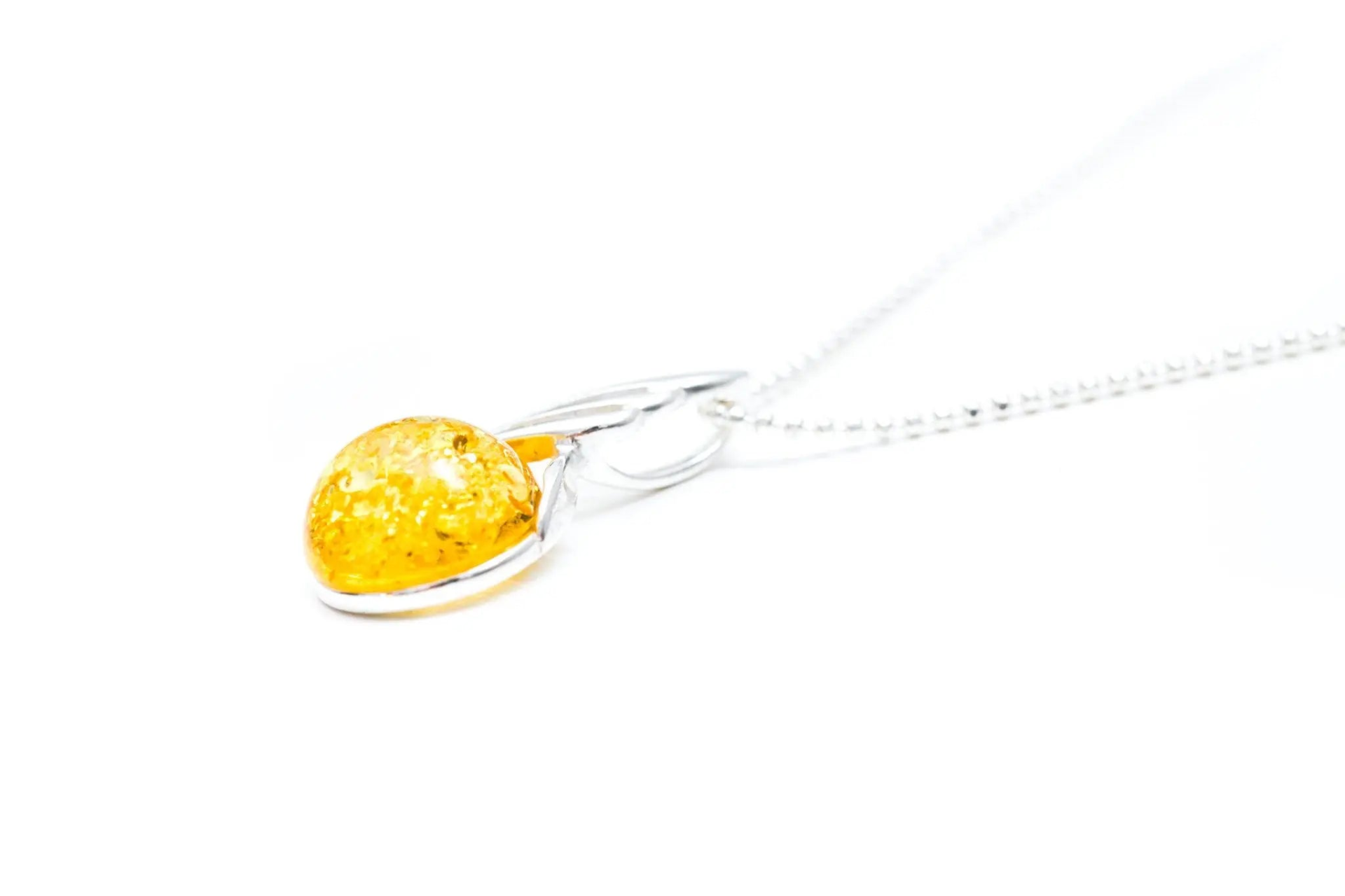 Citrus Amber Orb Pendant - Delicate Baltic Amber Necklace - BEYRUN